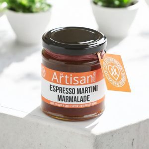 The artisan kitchen Espresso martini marmalade on a white concrete countertop