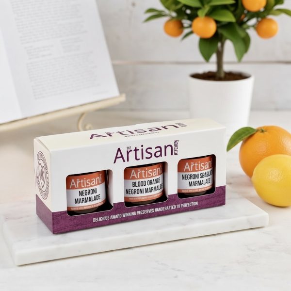 a gift set of three negroni marmalades by the artisan kitchen