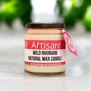 wild rhubarb candle handmade by the artisan kitchen
