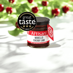 The Artisan Kitchen jam jar with Great Taste Award sticker and red tag