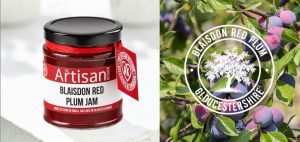 The Artisan Kitchen Blaisdon Red Plum Jam™ with fresh Blaisdon Red plums.