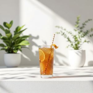 Marmalade cocktail on a white concrete countertop